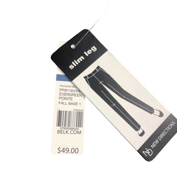 NWT New Directions Ponte Pull On Green Slim Leg Stretch Pants Stylish Versatile - Picture 14 of 16